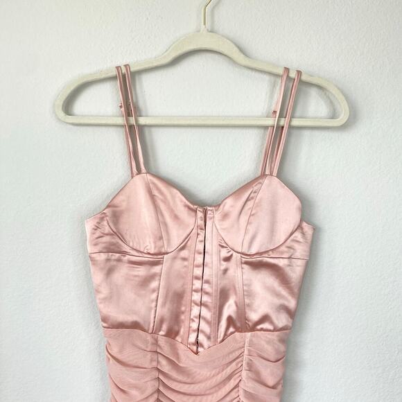 ZARA Ruched Tulle Corset Dress Beige Pink Size Small Satin Balletcore Sexy - Picture 3 of 11